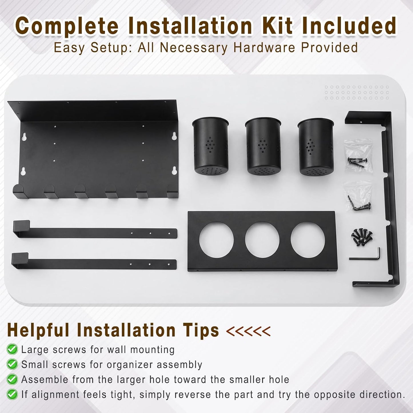Hair Tool Organizer Wall Mount Hair Dryer Holder for Cabinet Door | 6 Hooks Adjustable Height 3-in-1 Blow Dryer Holder for Bathroom Storage Heat Resistant Styling for Flat Iron Curling Iron