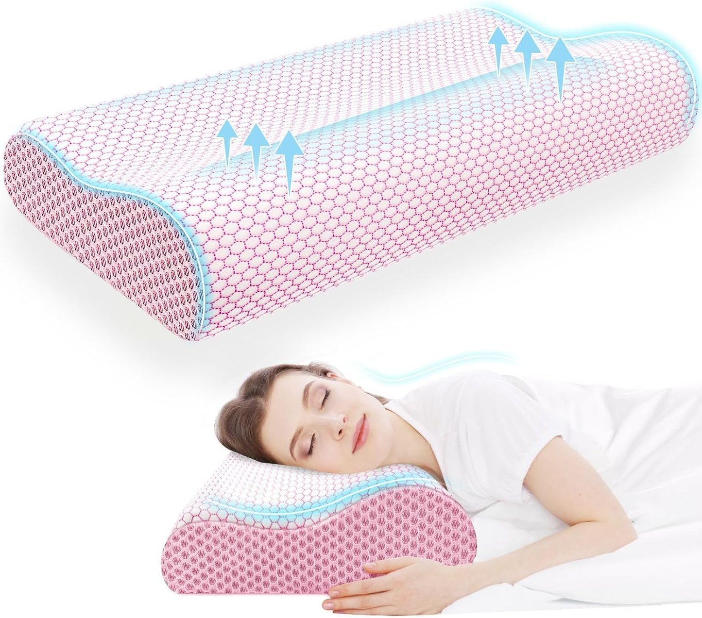 Neck Pillow for Sleeping, Ergonomic Cervical Bed Pillow, Blue Standard Size | Memory Foam Bed Pillow for Side Back Stomach Sleepers, Contour Fit Neck Pillow for Sleeping and Neck Pain Relief