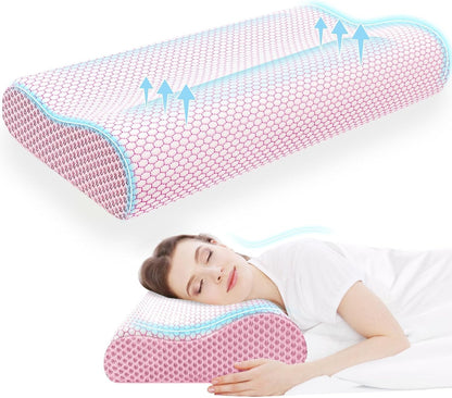 Neck Pillow for Sleeping, Ergonomic Cervical Bed Pillow, Blue Standard Size | Memory Foam Bed Pillow for Side Back Stomach Sleepers, Contour Fit Neck Pillow for Sleeping and Neck Pain Relief