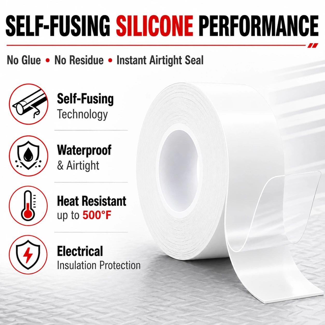 Self-Fusing Silicone Sealing Tape, Waterproof Repair Tape for Hose, Pipe, Electrical Cable, High Strength Leak Fix Wrap, Weatherproof Emergency Insulation Tape (1" x 5' x 20mil)