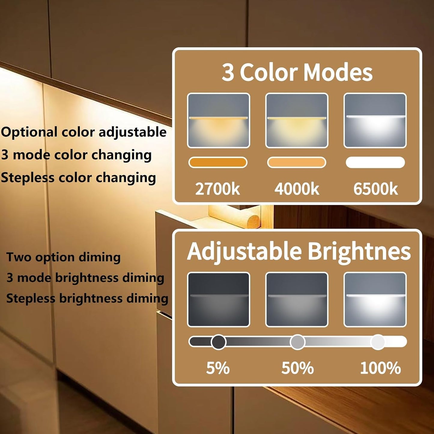 THLIFURE LED Cabinet Lights Bar with Motion Sensor, Dimmable Brightness and Color, IR Remote, Ultra Thin Strips Lighting Magnetic Mounting for Kitchen,Bookshelf,Closet 3Pack