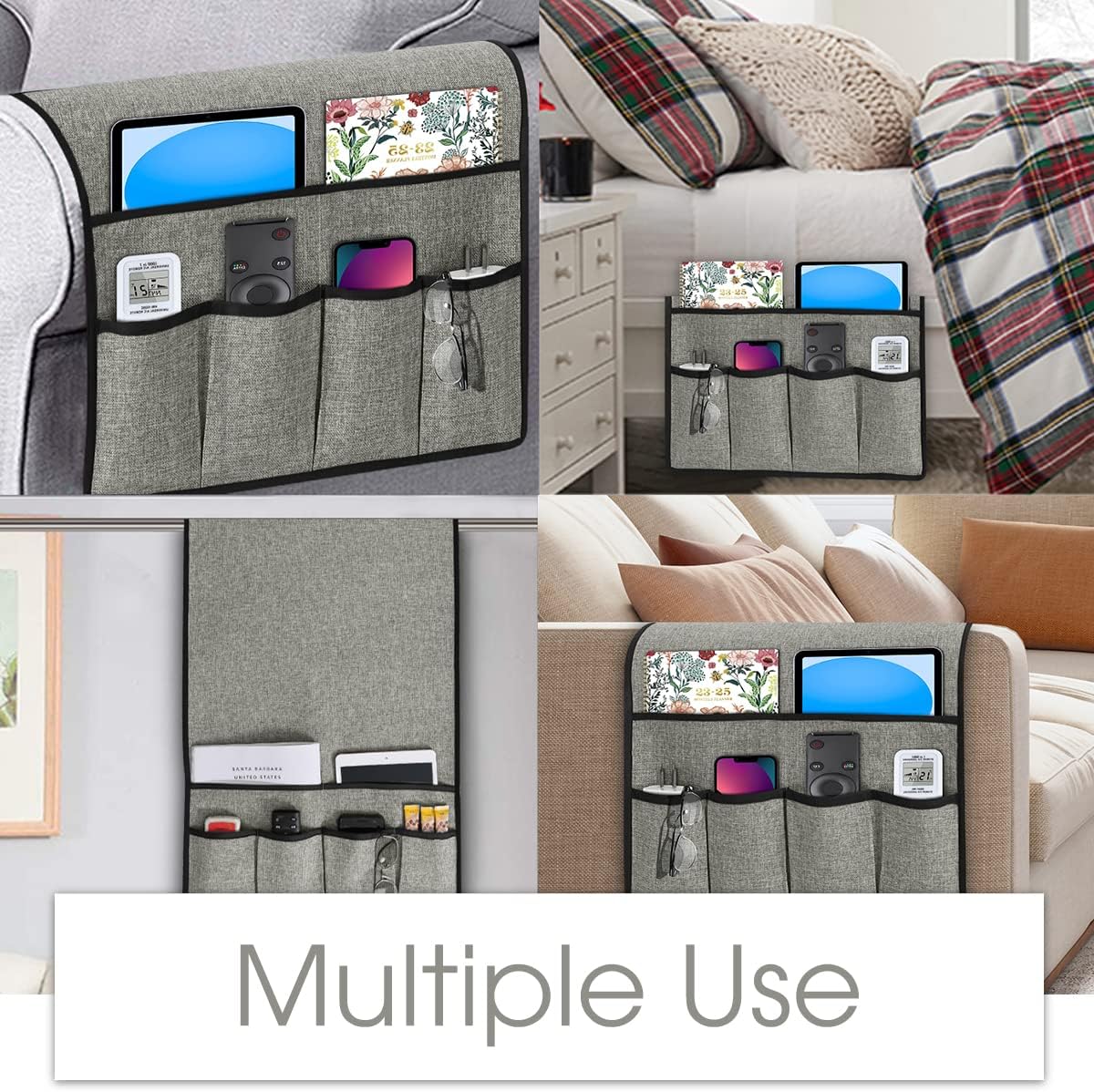 Joywell Remote Caddy Couch Remote Control Holder for Recliner Sofa Armrest Organizer Non Slip Arm Chair Caddie with 6 Pocket Storage for Magazine, Tablet, Phone, iPad, Black