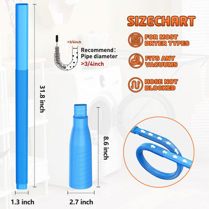 PetOde Dryer Vent Cleaner Kit – Dryer Vent Vacuum Hose Attachment Blue | Dryer Vent Cleaning Hose Reach Deep Inside Vents - Remove Hidden Lint, Speed Drying & Reduce Fire Risk