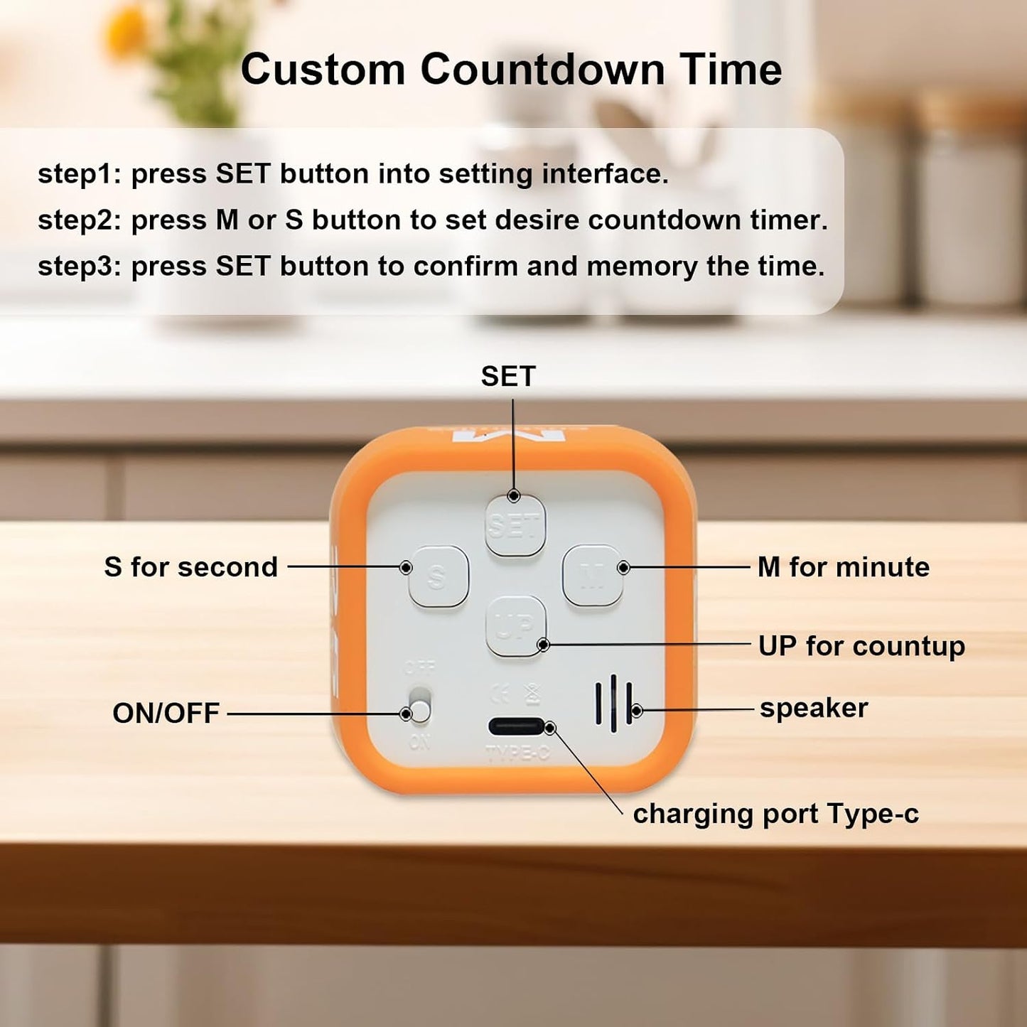 Rotating Cube Pomodoro Visual Timer 5, 25, 10 50 Minutes Preset | Custom Countdown, LED Display, Silicone Case, Loud Alarm&Silent, Rechargeable Desk Productivity Flip Timers for ADHD, Kitchen