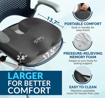 ComfiLife Doctor Recommended Seat Cushion - Premium Gel & Memory Foam Office Chair, Car Seat, Lifting Cushion - Chair Cushions for Back & Sciatica Relief - Seat Cushions for Office & Desk (Black)