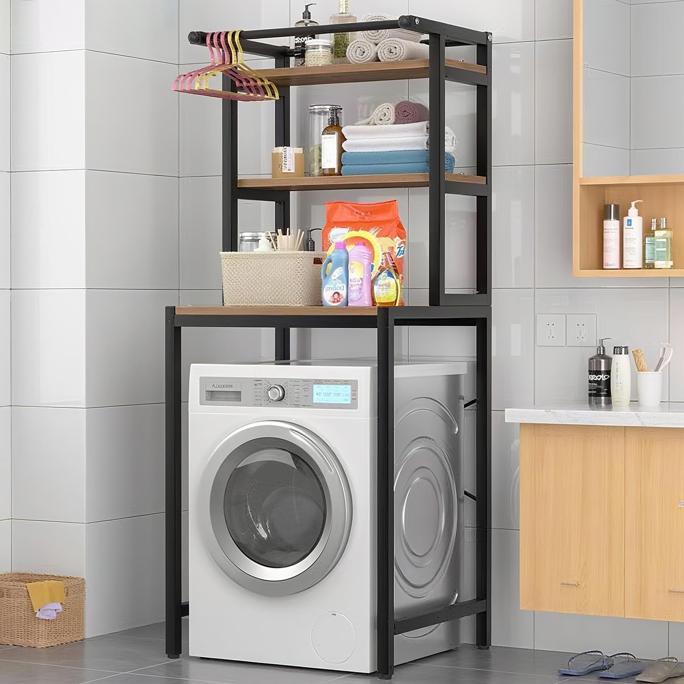 Gdrasuya10 3 Tier Over the Washer and Dryer Storage Shelf, Black Washing Machine Storage Utility Rack Freestanding Laundry Storage Shelf Organizer Space Save for Laundry Room Organization