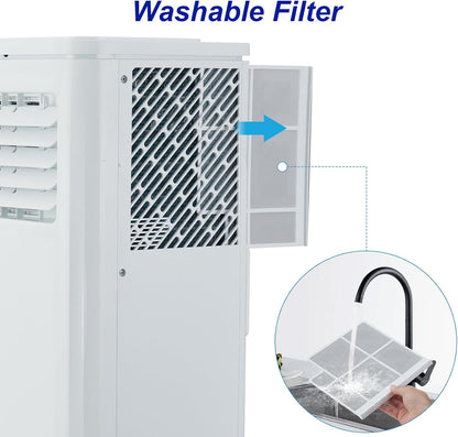 10000 BTU Portable Air Conditioner, 3 In1 Cooling Dehumidifier Fan, Quiet Fast Cooling, 4 Way Swing, LED Display, Remote, 24H Timer, 360° Wheels, Window Kit, Cools Rooms Up to 450 Sq.ft