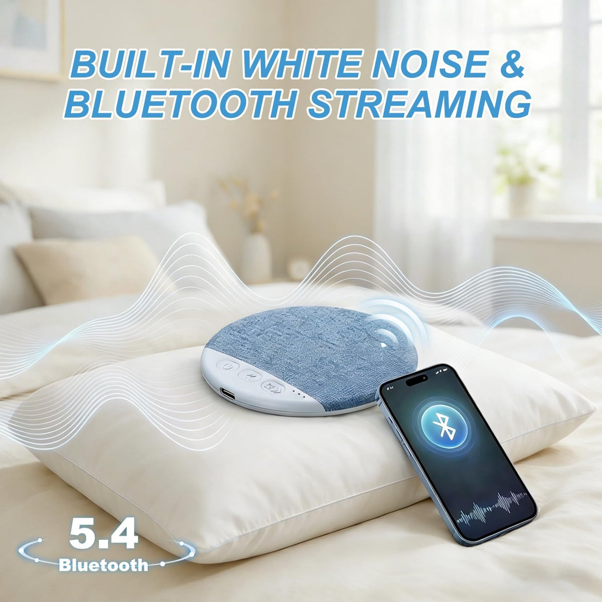 2026 Mini Bluetooth Pillow Speaker for Sleeping, Under Pillow Speaker with Built-in White Noise & Pink Noise Sound Machine, 48H Playtime, 3 Timers, Stereo Bass Private Sleep Audio (Blue)