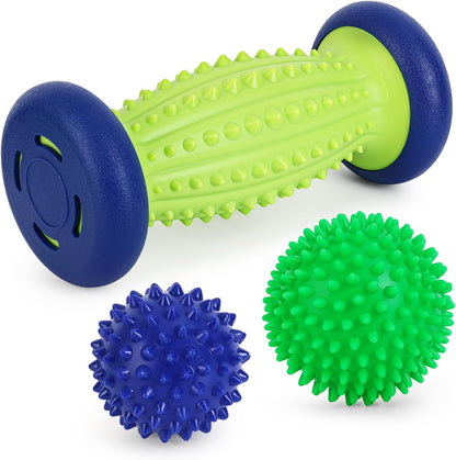 Maliton Massage Ball Set - 3 in 1 - with Foot Roller & Spiky Balls | Relieves plantar fasciitis, heel spurs, muscle pain, Ergonomic deep tissue roller, For feet, back, neck, Durable