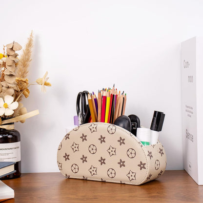 Remote Control Holders Organizer Box with 5 Compartment PU Leather Caddy | Multi-functional Office Desk Storage Caddy Store Tv Remote for Media Player,Brush,Pencil,Glassees&Office Supplies