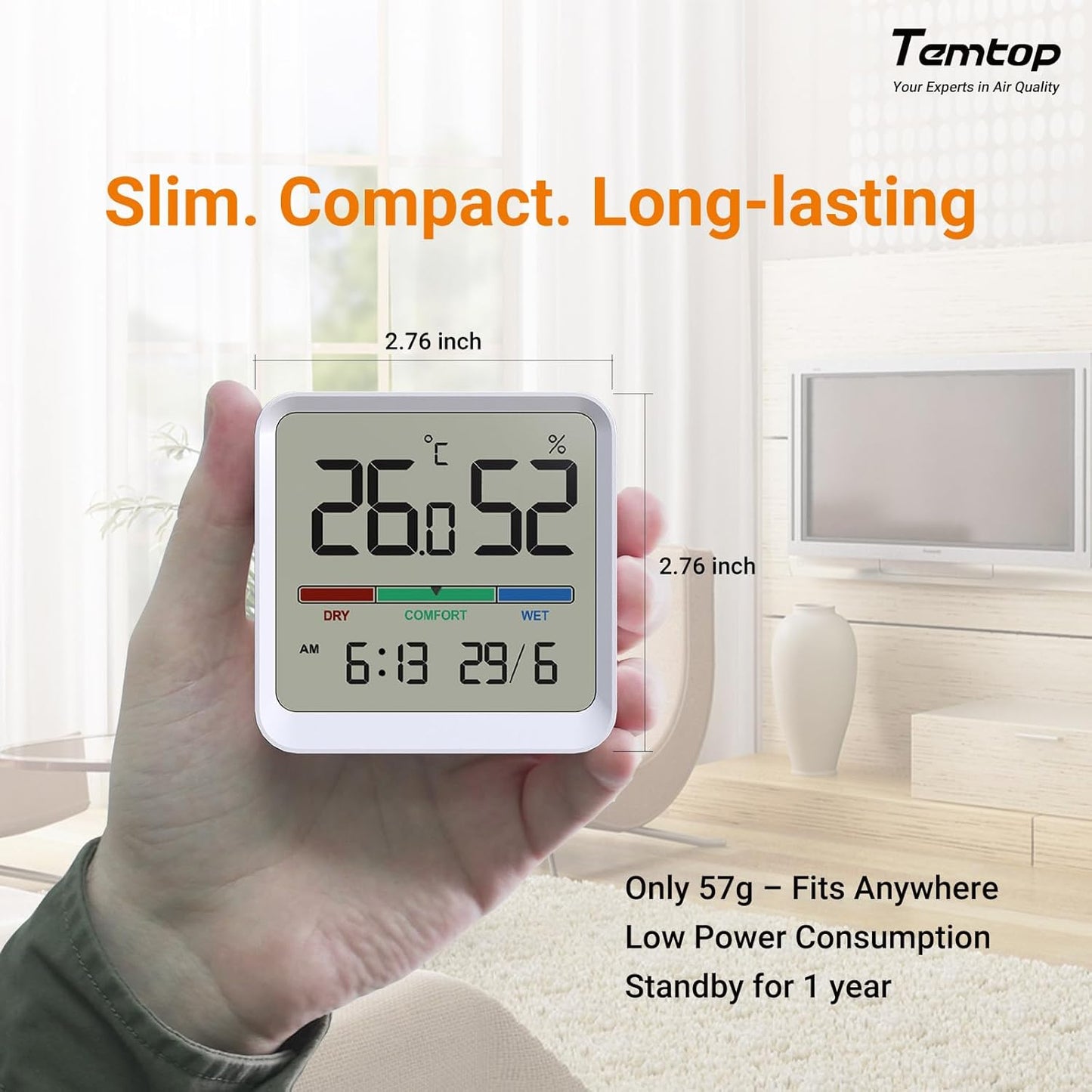 Temtop T1 Bluetooth Indoor Thermometer Hygrometer for Room Temperature | Humidity Notification Alerts, Data Export, Digital Gauge for Home, Office, Greenhouse, Garage, Nursery, Gift