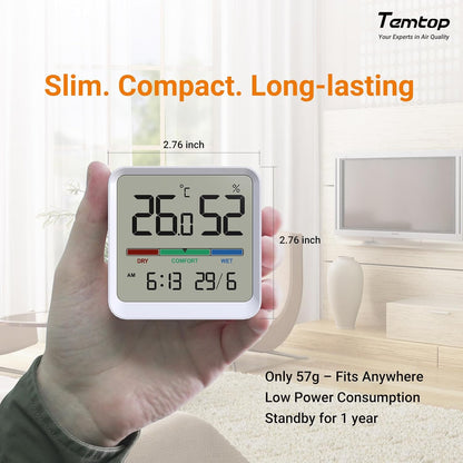 Temtop T1 Bluetooth Indoor Thermometer Hygrometer for Room Temperature | Humidity Notification Alerts, Data Export, Digital Gauge for Home, Office, Greenhouse, Garage, Nursery, Gift