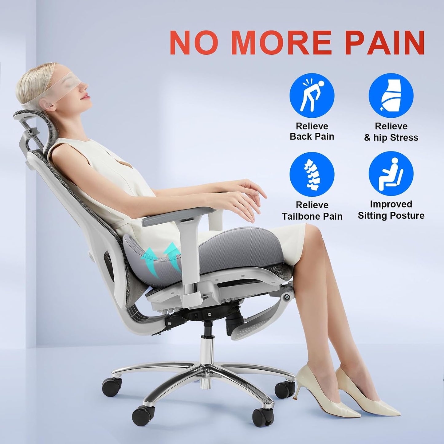 Benazcap Large Cooling Gel Memory Foam Seat Cushion for Long Sitting | Ergonomic cushion. Relieves sciatica, tailbone & lower back pain, great for office work, gaming and long-distance car travel.