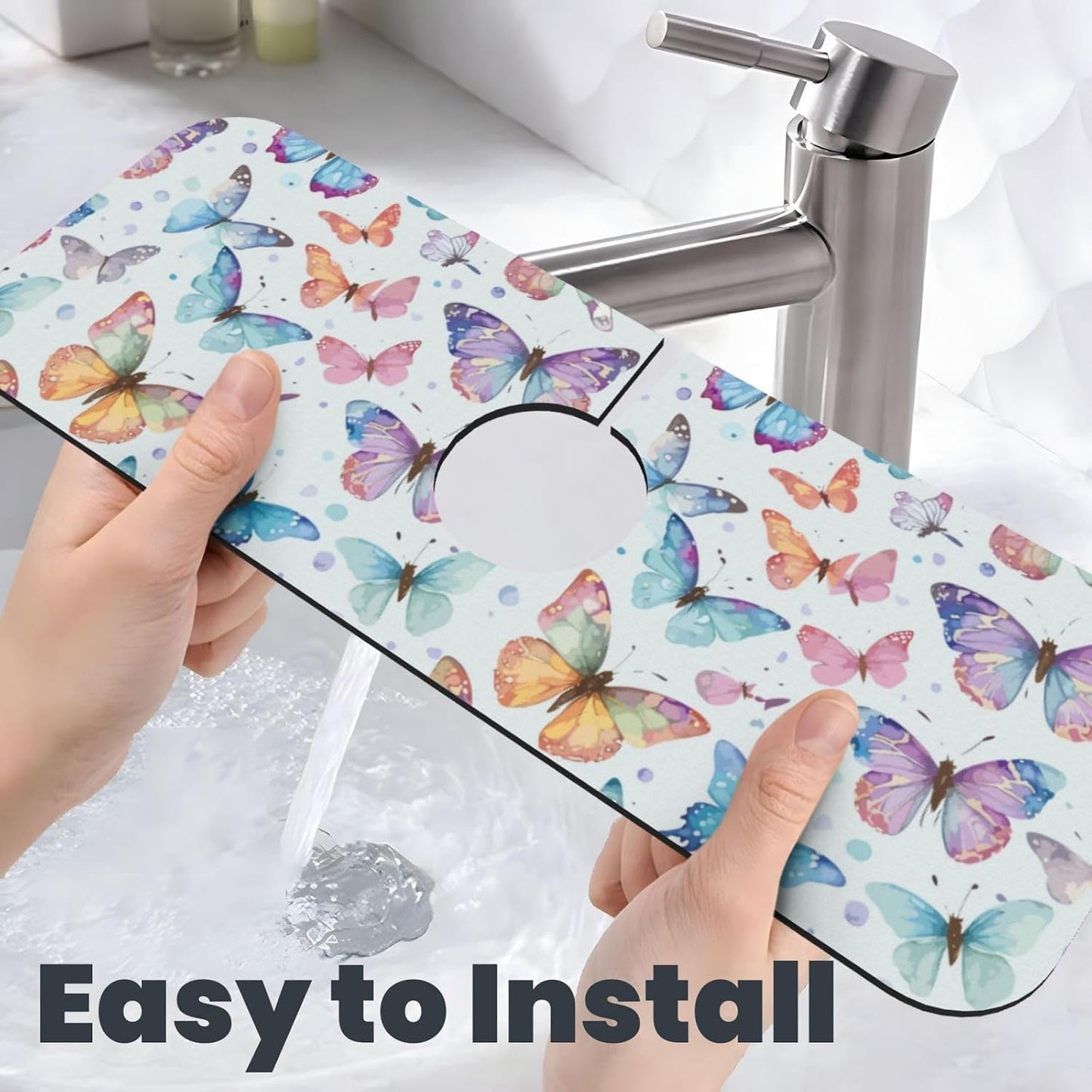Abstract Flower Blooming Floral Watercolor Kitchen Sink Splash Guard Faucet Mat Super Absorbent Fast Drying Mat Sink Gadgets-Fast Drying Pad Sink Mat For Kitchen Bathroom (15" X 5.5" )