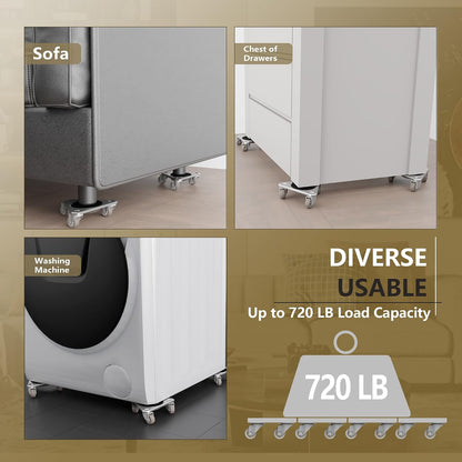 ONEON Heavy Duty Furniture Movers with Wheels Dolly with Auxiliary Lifter, All-New Upgraded Carbon Steel Panels & Dual-Wheeled Casters, Supports up to 1650 lbs (L)