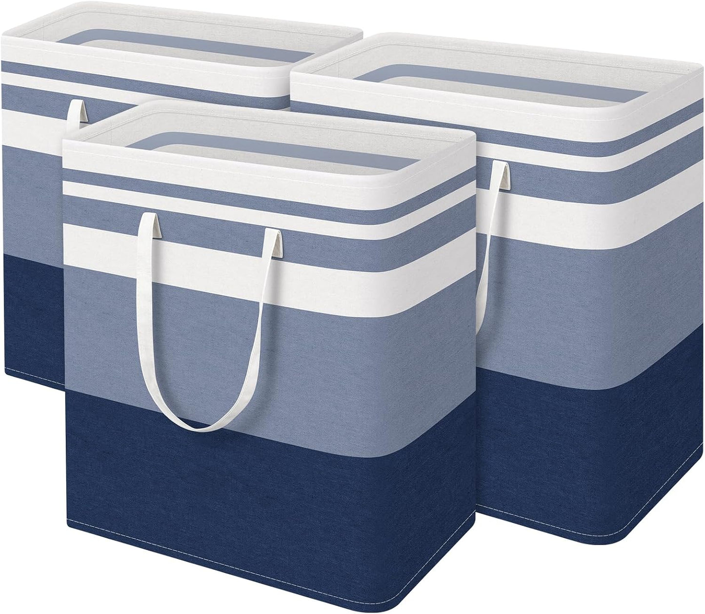 BlissTotes 3-Pack Laundry Basket, Collapsible Laundry Hamper, Grey, 75L | Laundry Clothes Hamper, Hampers for Bedroom, Freestanding Hamper with Handles, Clothes Laundry Basket