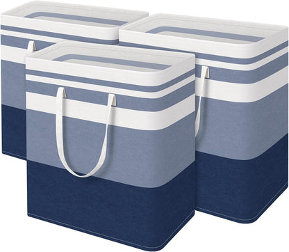 BlissTotes 3-Pack Laundry Basket, Collapsible Laundry Hamper, Grey, 75L | Laundry Clothes Hamper, Hampers for Bedroom, Freestanding Hamper with Handles, Clothes Laundry Basket