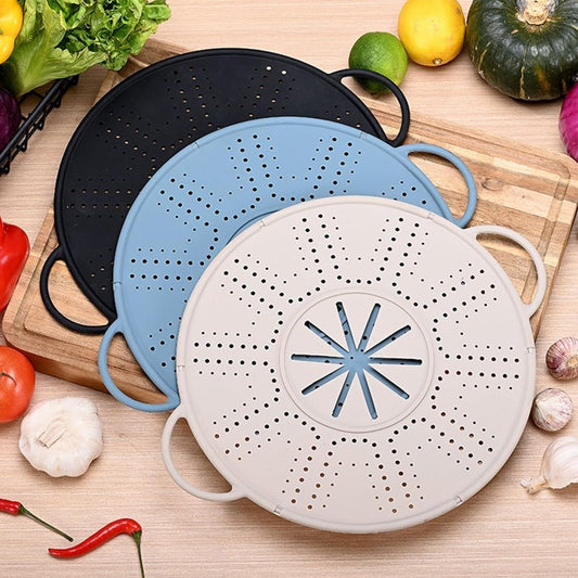 Silicone Spill Stopper Lid and Pot Holder Heat-Resistant Cover with Steam Release Port Fits Most Pots and Pans Dishwasher Safe 13.39 x 10.83 Inches Black(white)