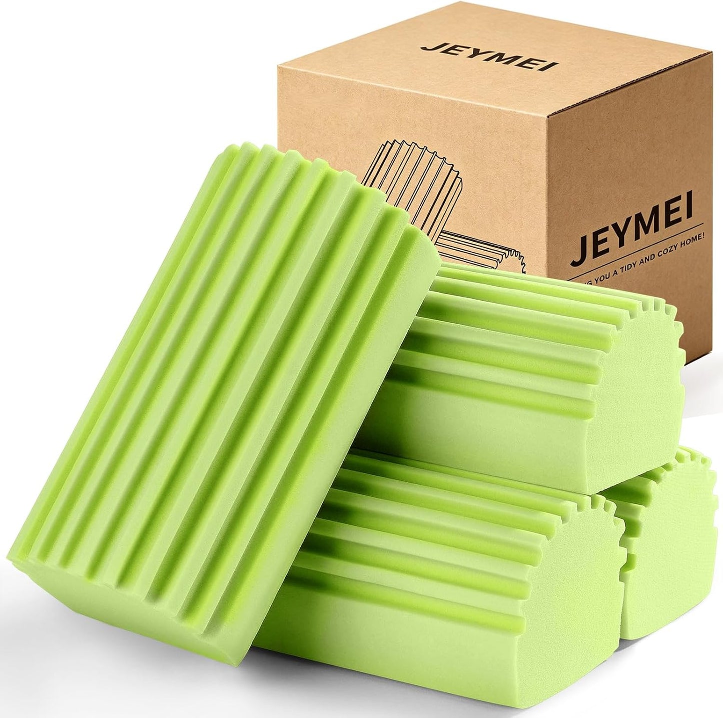 Jeymei Damp Clean Duster Sponge,4Pcs Grey Dust Sponge for Cleaning | Damp Dusting Sponge with Ridges,Baseboard Cleaning Tool,Reusable Wet Duster Sponge,Household Cleaning Sponges for Blinds