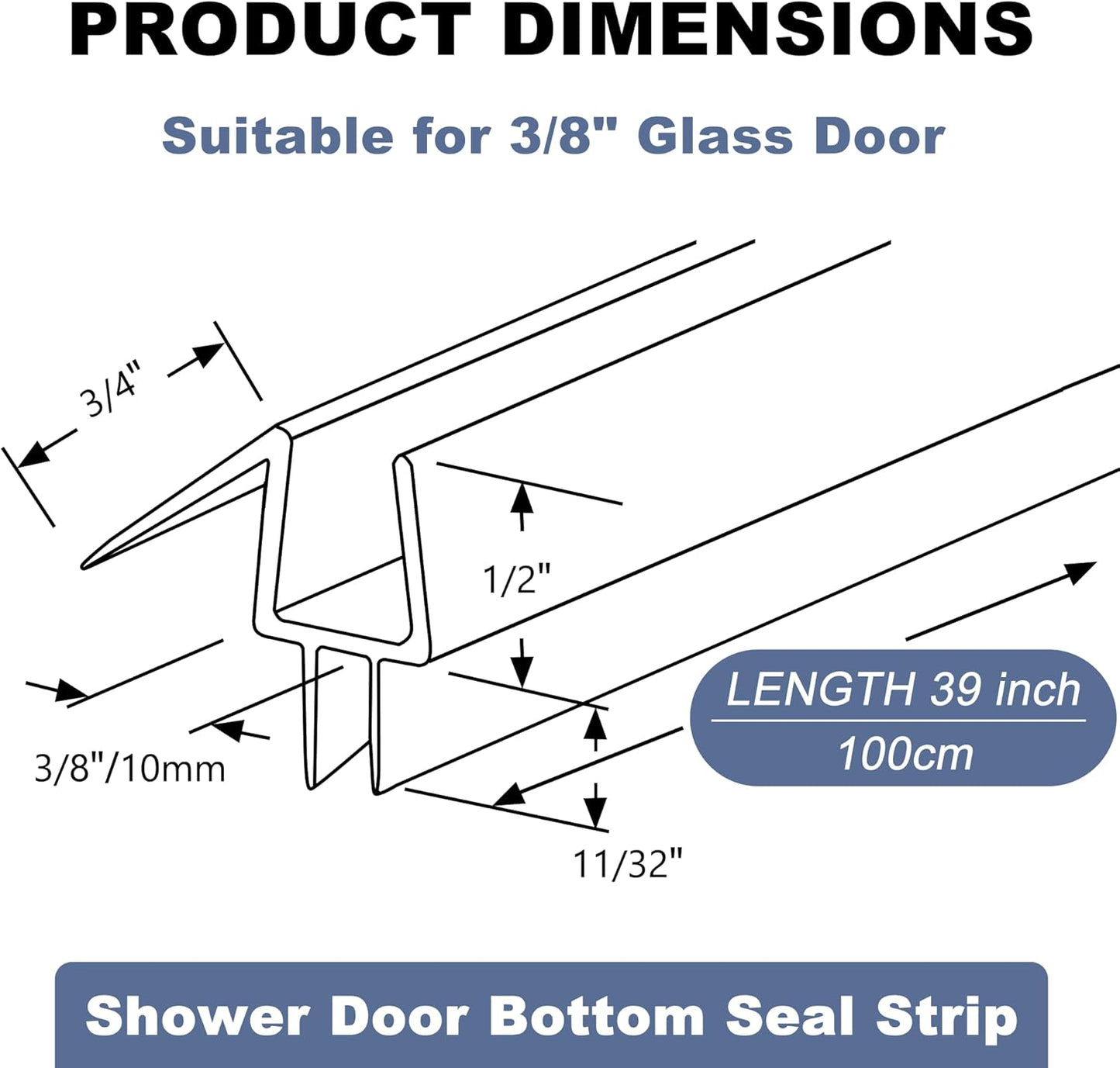 4-Pack Frameless Shower Door Bottom Seal, 3/8” x 39” | For 3/8 Inch Thick Glass Doors, Stop Shower Leaks, Create a Water Barrier