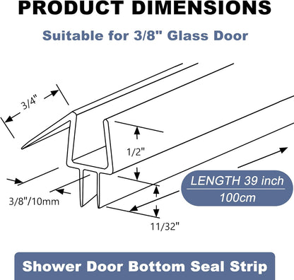 2-Pack 3/8" x 39" Frameless Shower Door Bottom Seal & Side Seal Strip | For 3/8" (10mm) Glass Door, Stop Shower Leaks, Create a Water Barrier, Water Guard 10MM