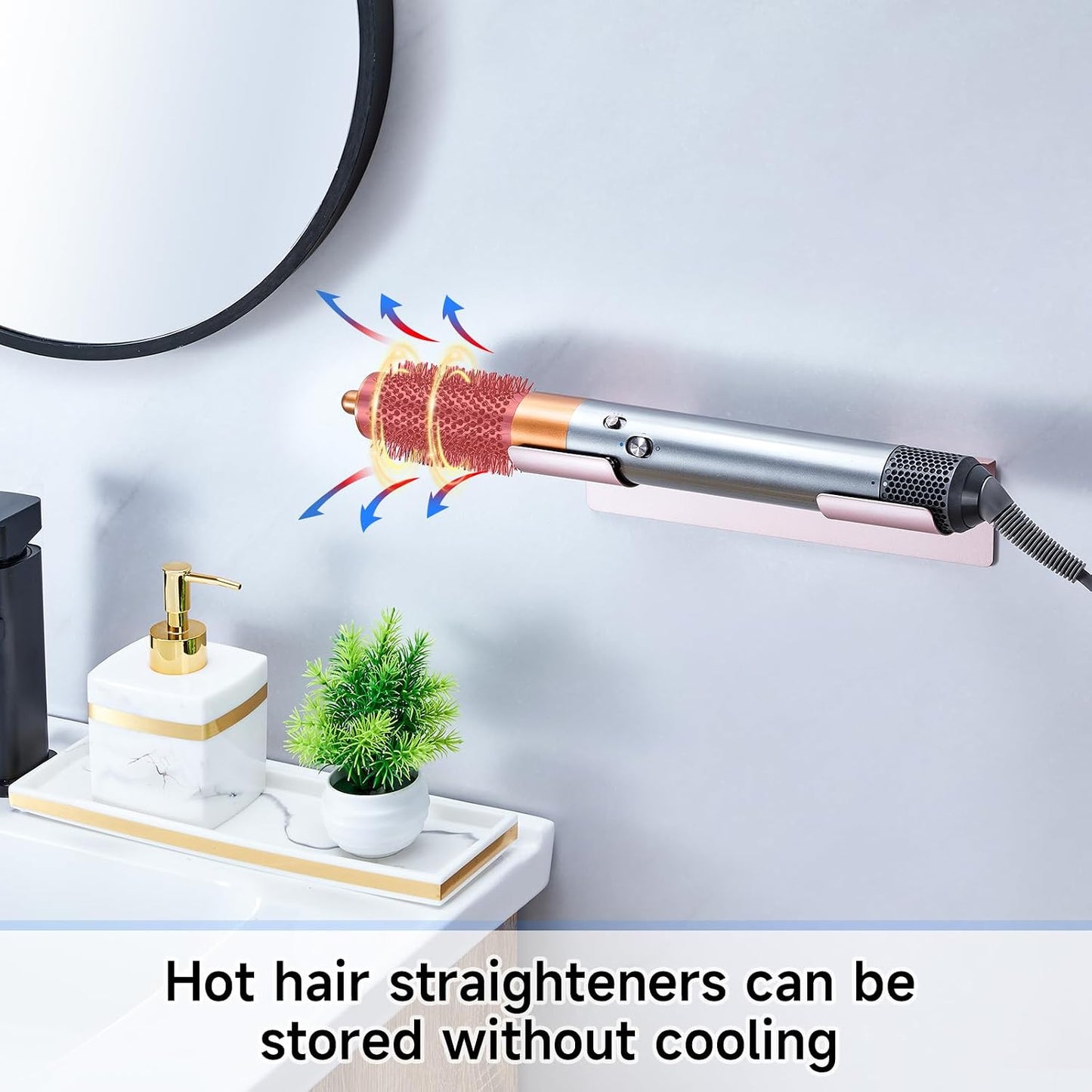 2 PCS Wall Mount Curling Iron Holder and Hair Tool Organizer with Adhesive, Multifunctional Hot Flat Iron and Hair Straightener Holder Storage Stand for Vanity, Cabinet and Wall, White