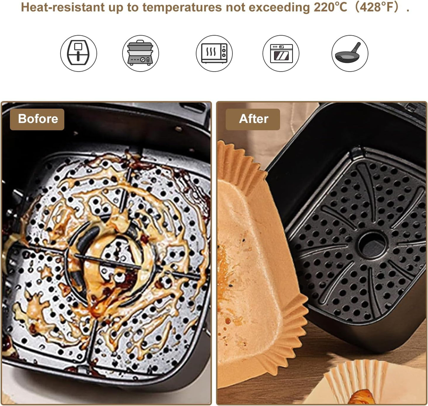 Air Fryer Liners Disposable Paper,100Pcs Airfryer Paper Liners,Non Stick Parchment Paper Liners,Food Grade Air Fryer Accessories for Microwave Oven Steamer 6.3inch Round