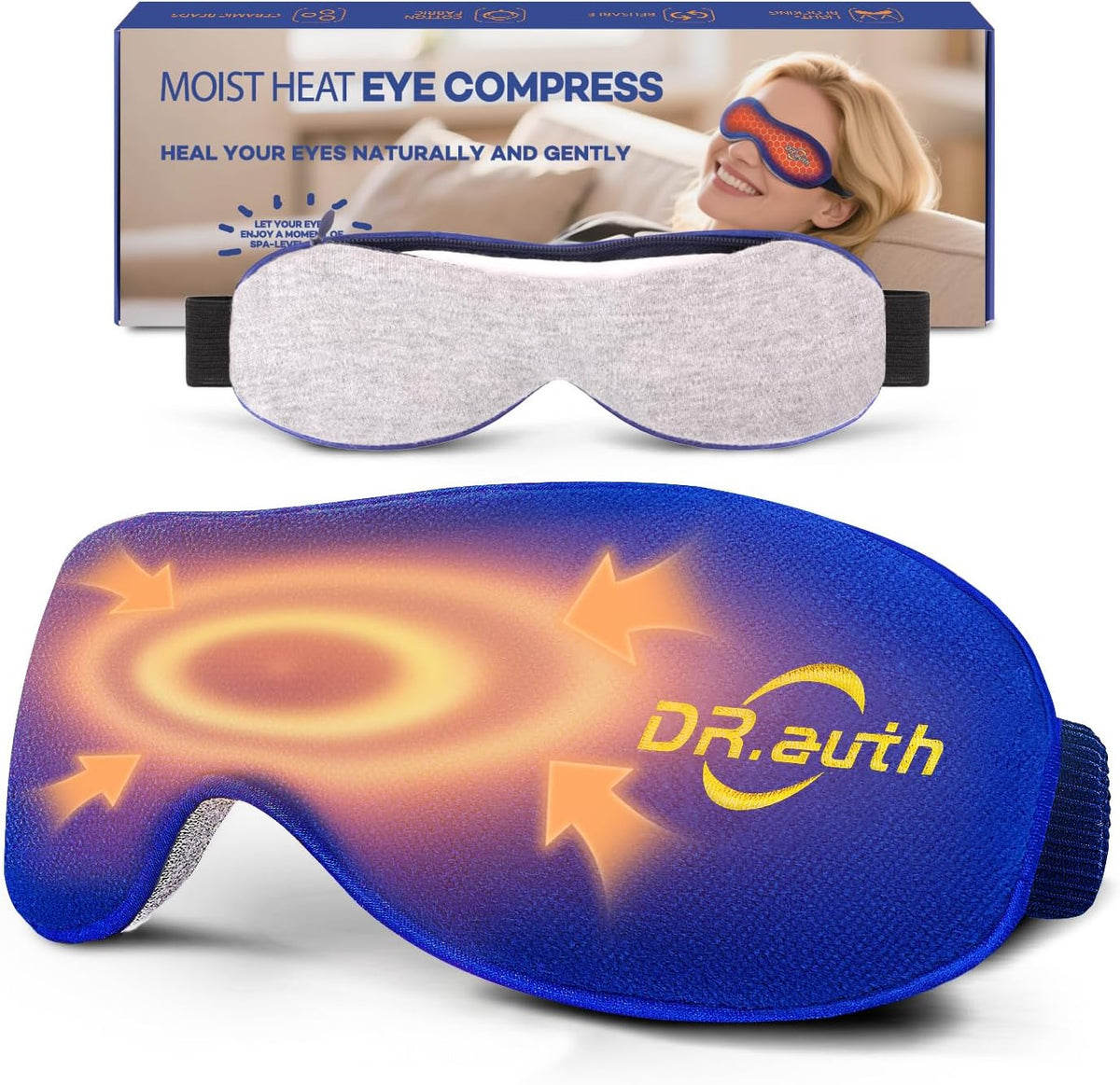 Heated Eye Mask - Microwave Hot/Warm Compress for Dry Eyes, Stye, Chalazion, Blepharitis & MGD Relief, Reusable Moist Heat Therapy Pad, Washable Cover, Ergonomic Fit, Adjustable Strap, Comfort Blue