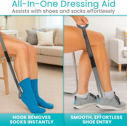 Vive Long Shoehorn for Seniors with Handle 23" | Sock Remover, Long Handled for Men & Women, Boot Shoe Helper and Sock Aid, Extra Reach, Patent-Pending Foldable