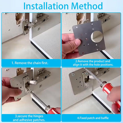 10 Pcs Cabinet Hinge Repair Plate Kit Stainless Steel 3.54" | Hinge Repair Boards for Cupboard, Furniture, Kitchen Doors. Easy Fix. Comes with 60 Screws & Screwdriver.