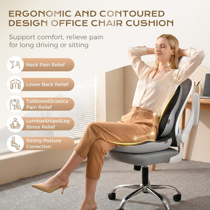 Coverado Lumbar Support Pillow and Seat Cushions for Office Chairs, Memory Foam Orthopedic Coccyx Cushion for Tailbone Pain Cushion Pillow & Back Pain Pressure Relief Seat Cushion Coffee&Beige