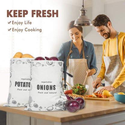 TOGETRUE Potato Onion Storage Bag, Washable Canvas Onion and Potato Storage Bag, Drawstring Garlic Onions Potatoes Keeper with Side Zipper for Pantry, Kitchen, Refrigerator (Potato Onion Bag)