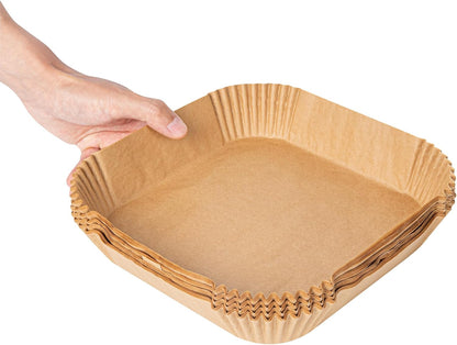 Restaurantware-Pastry Tek 8.1 x 5.5 x 1.8 Inch Air Fryer Liners, 100 Rectangle Air Fryer Baskets - No-Stick Silicone Coating, Unbleached, Food-Grade Paper Liners, For Steamer, Microwave, Oven