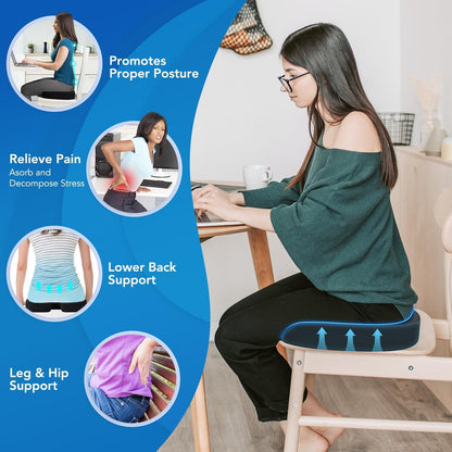 QUTOOL Seat Cushion and Lumbar Support Set for Office Chair – Supports Lower Back & Hips for Long Sitting Comfort, Helps Maintain a Comfortable Sitting Position, Ergonomic Memory Foam, Washable Cover
