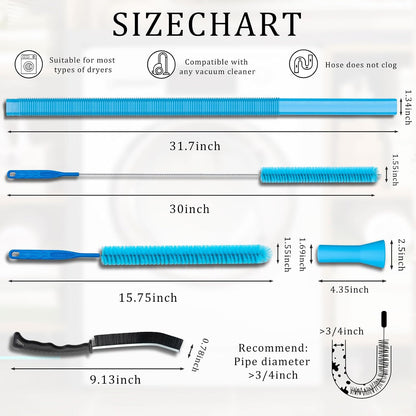 Dryer Vent Cleaner Kit - Compatible Universal Vacuum Attachment Hose with Most Vacuum Cleaner, Dryer Lint Cleaner Kit and Cleaning Brush Tools for Efficient Dryer Vent Hose Maintenance (Blue)