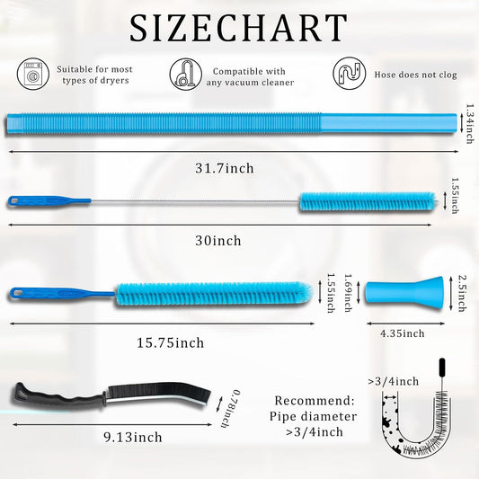Dryer Vent Cleaner Kit - Compatible Universal Vacuum Attachment Hose with Most Vacuum Cleaner, Dryer Lint Cleaner Kit and Cleaning Brush Tools for Efficient Dryer Vent Hose Maintenance (Blue)