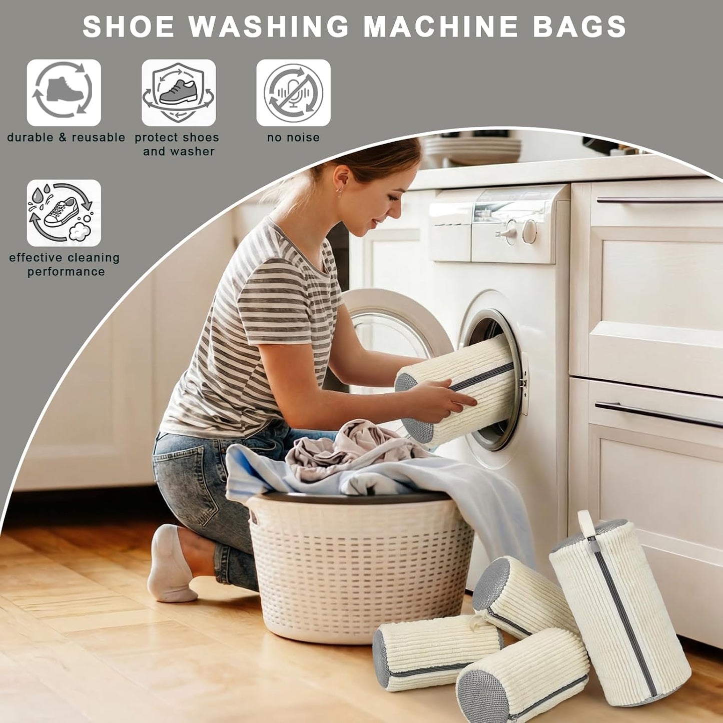 2PCS Shoe Washing Machine Bag With Zipper,Heavy Duty Shoe Washing Bag,Grey | sneaker washing machine bag,sneaker bag for washing machine,laundry shoe bag for washing machine,tennis shoes washing bag