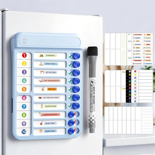 Chore Chart for Kids with Timer, 21 PCS Checklist Magnetic Schedule Board, ADHD Tools with 99-Min Countup/Down Visual Timer, Bedtime/Morning/Daily Routine Chart Dry Erase to Do List with Slider(White)