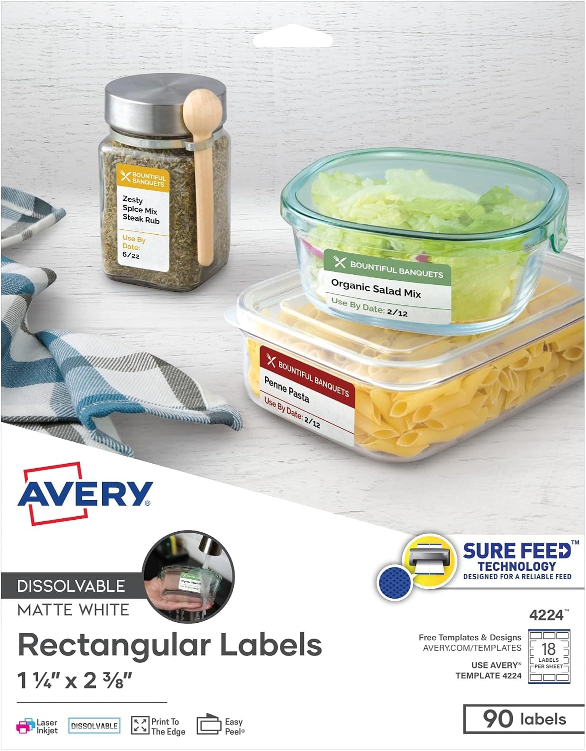 Avery Printable Dissolvable Rectangle Labels, 1-1/4" x 2-3/8", White, 90 Customizable Labels (4224)