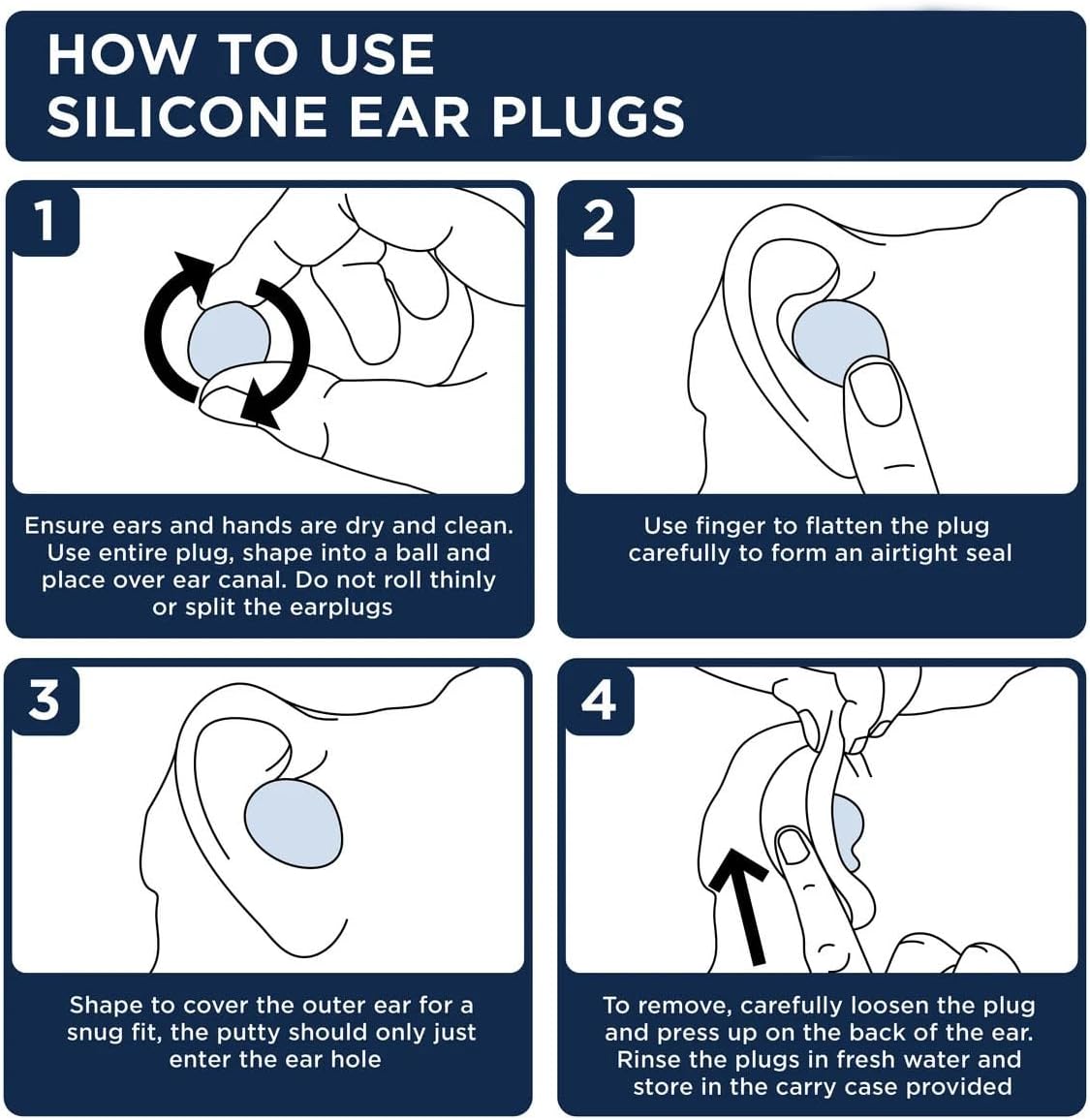 4 Pair Moldable Silicone Ear Plugs for Swimming, Sleeping, Concerts, Reusable Waterproof Swimming Ear Plugs for Adult, Men, Women, Water Play Accessories for Surfing, Floating, Pool