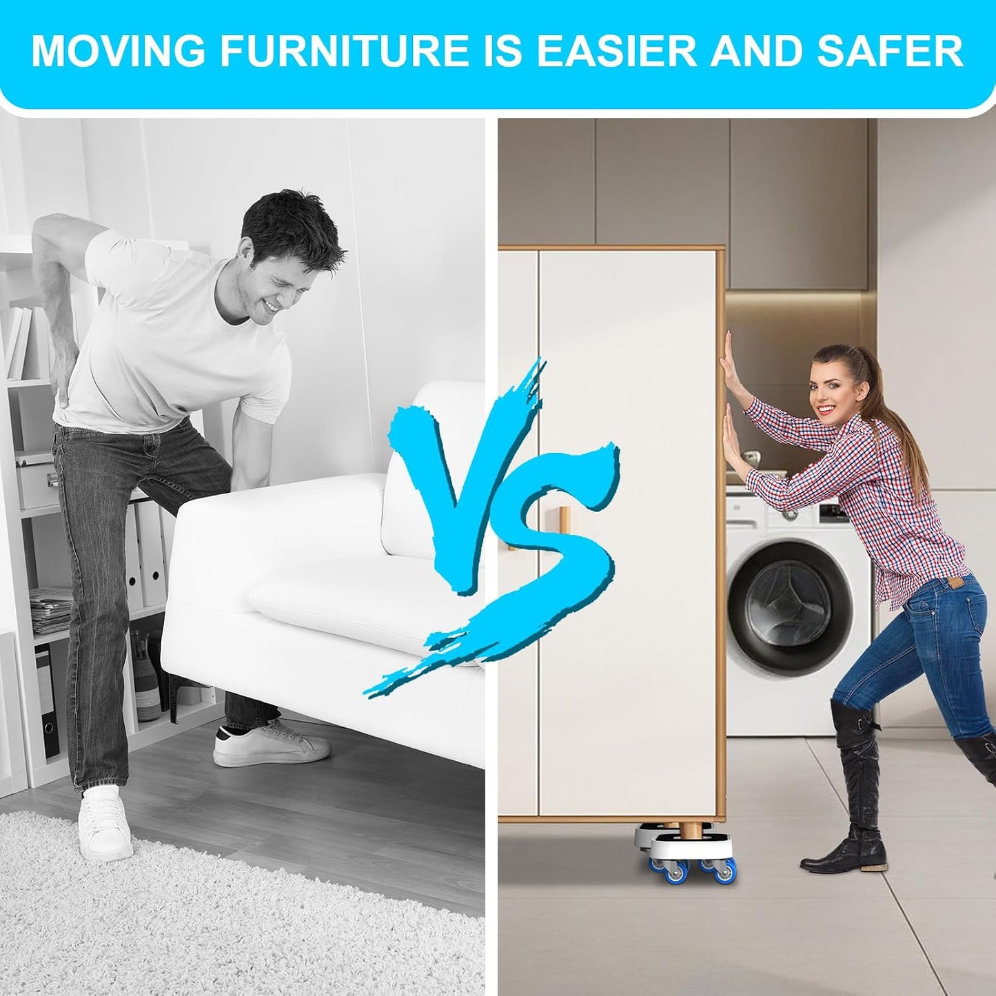 New Upgrade Furniture Sliders: Furniture Movers with Wheels & Groove | Furniture Dolly with 360° Rotatable Wheels - Appliance Roller for Moving Heavy Sofa Bed - Load Capacity Up to 750lb