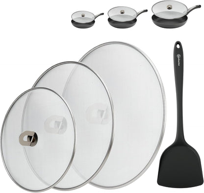 WRENYZK 3-Pack Grease Splatter Screen for Frying Pan with Spatula | Stainless Steel Splatter Guard with Fold Flat, No Burns Kitchen Oil Splatter Guard Set for Safe Cooking(10", 11.5", 13")