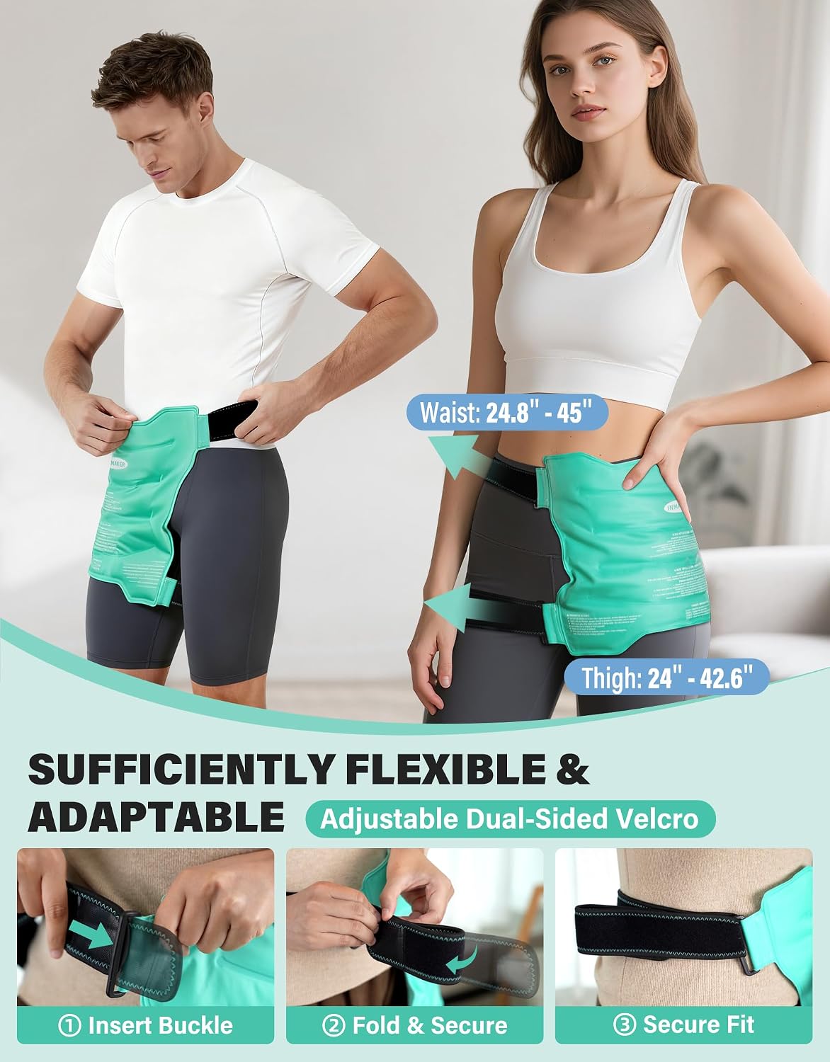INMAKER Hip Ice Pack Wrap, Reusable Gel Hip Ice Pack After Surgery | Fit Waist to 24.8''-45'', At Least 20min-Lasting-Cold, Flexible & Evenly Cooling, for Inflammation, Swelling, Hip Pain Relief