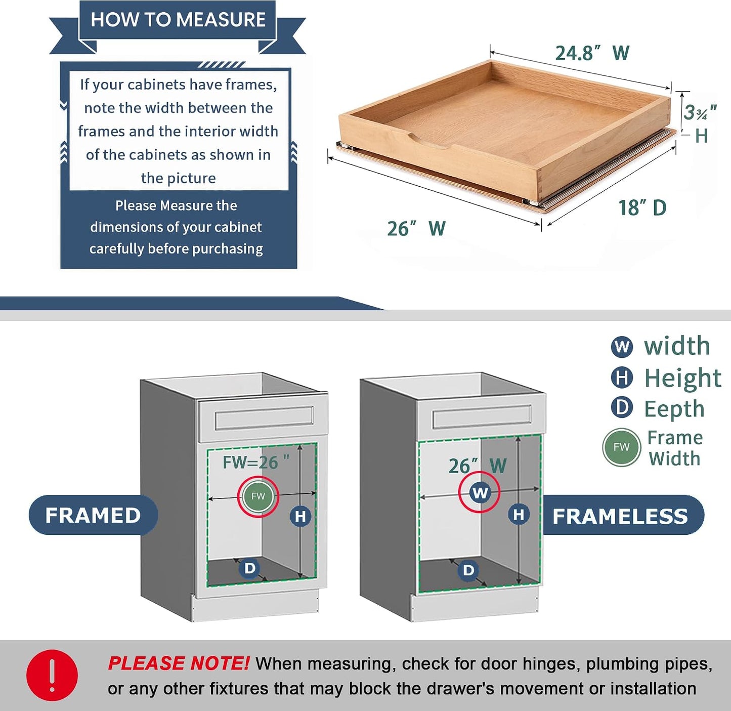 Pull Out Cabinet Drawers - 9x2 Size Options (10-29'W,18-21'D), Pre-Assembled with Soft Close Slides, Solid Beechwood, Easy Installation(10'W x 18'D)
