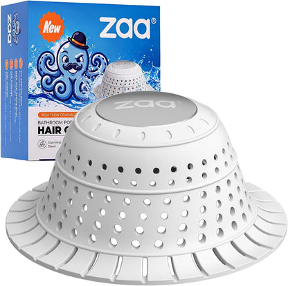 Shower Drain Hair Catcher Bathtub Drain Strainer Sink Drain Protector | Collapsible Pop-Up Drain Hair Catcher, Traps Hair & Prevents Clogs, Easy to Clean, Bathroom Fixture Accessories, Gray