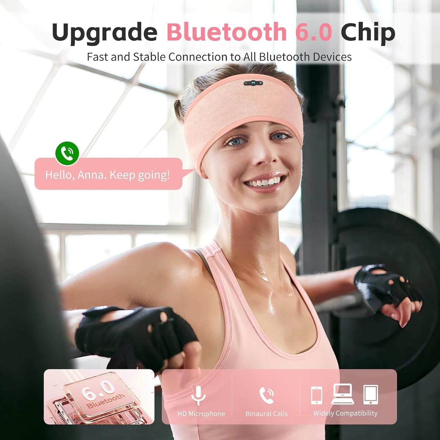 Sleep Headphones Bluetooth 6.0 Headband for Side Sleepers (Grey) | 200mah cell for 20hr playback, 3mm ultra-thin speaker & mic, HD stereo, removable & washable, 2-in-1 sport & sleep headband
