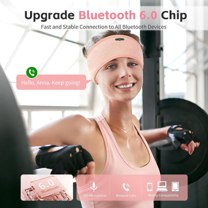 Sleep Headphones Bluetooth 6.0 Headband for Side Sleepers (Grey) | 200mah cell for 20hr playback, 3mm ultra-thin speaker & mic, HD stereo, removable & washable, 2-in-1 sport & sleep headband