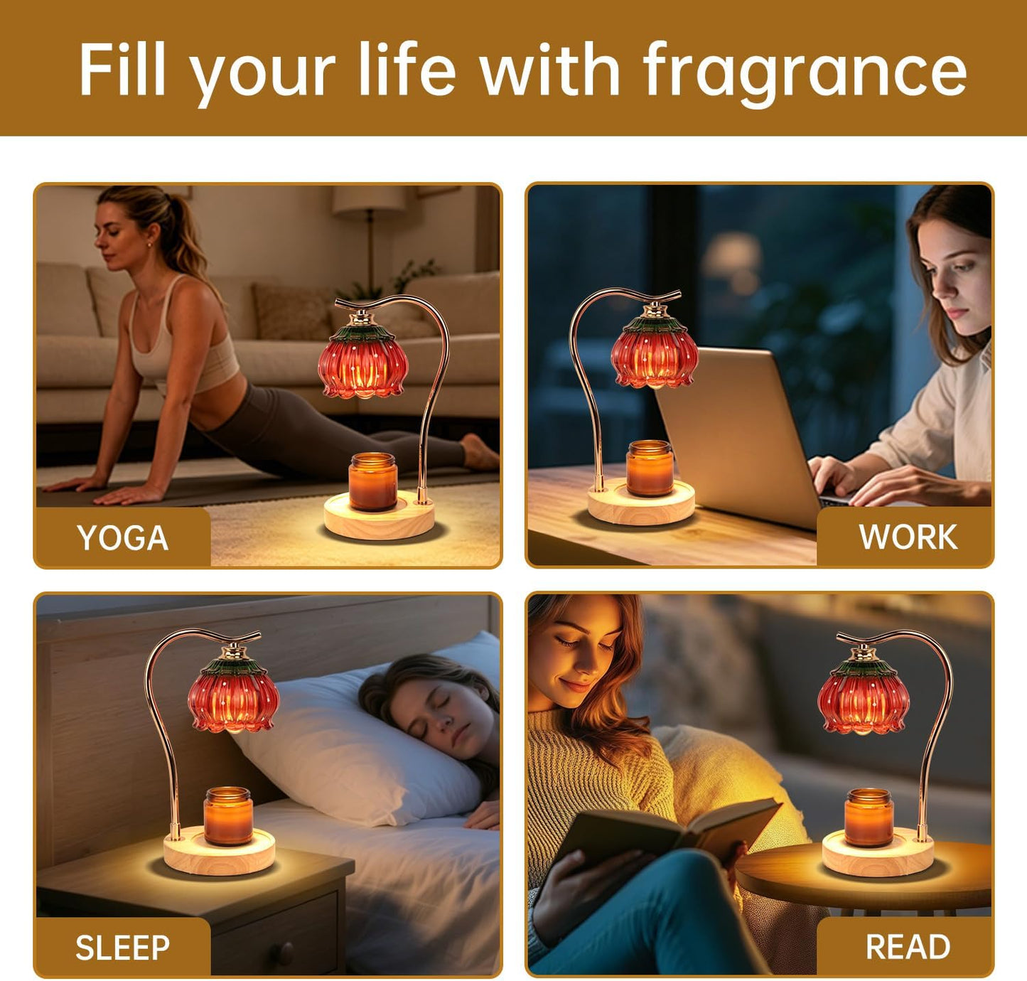 Fragrance Candle Warmer Lamp with 2 Bulbs Electric Candle Warmer with Timer & Dimmer for Home Decor