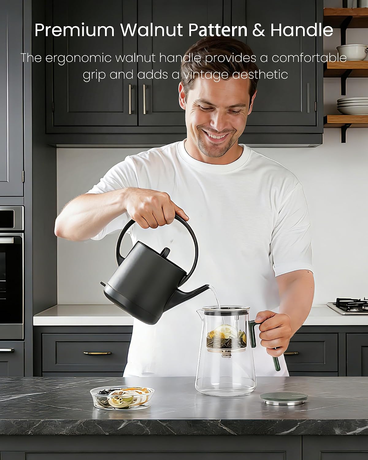ZENS Magnetic Glass Infuser Teapot for Loose Tea, 27oz Walnut Wood Handle | Magic Teapot with Infuser, Echanted Tea Maker, Mess-Free Loose Leaf Tea Diffusers for Tea lover Gifts