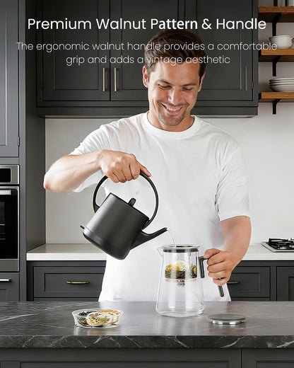 ZENS Magnetic Glass Infuser Teapot for Loose Tea, 27oz Walnut Wood Handle | Magic Teapot with Infuser, Echanted Tea Maker, Mess-Free Loose Leaf Tea Diffusers for Tea lover Gifts